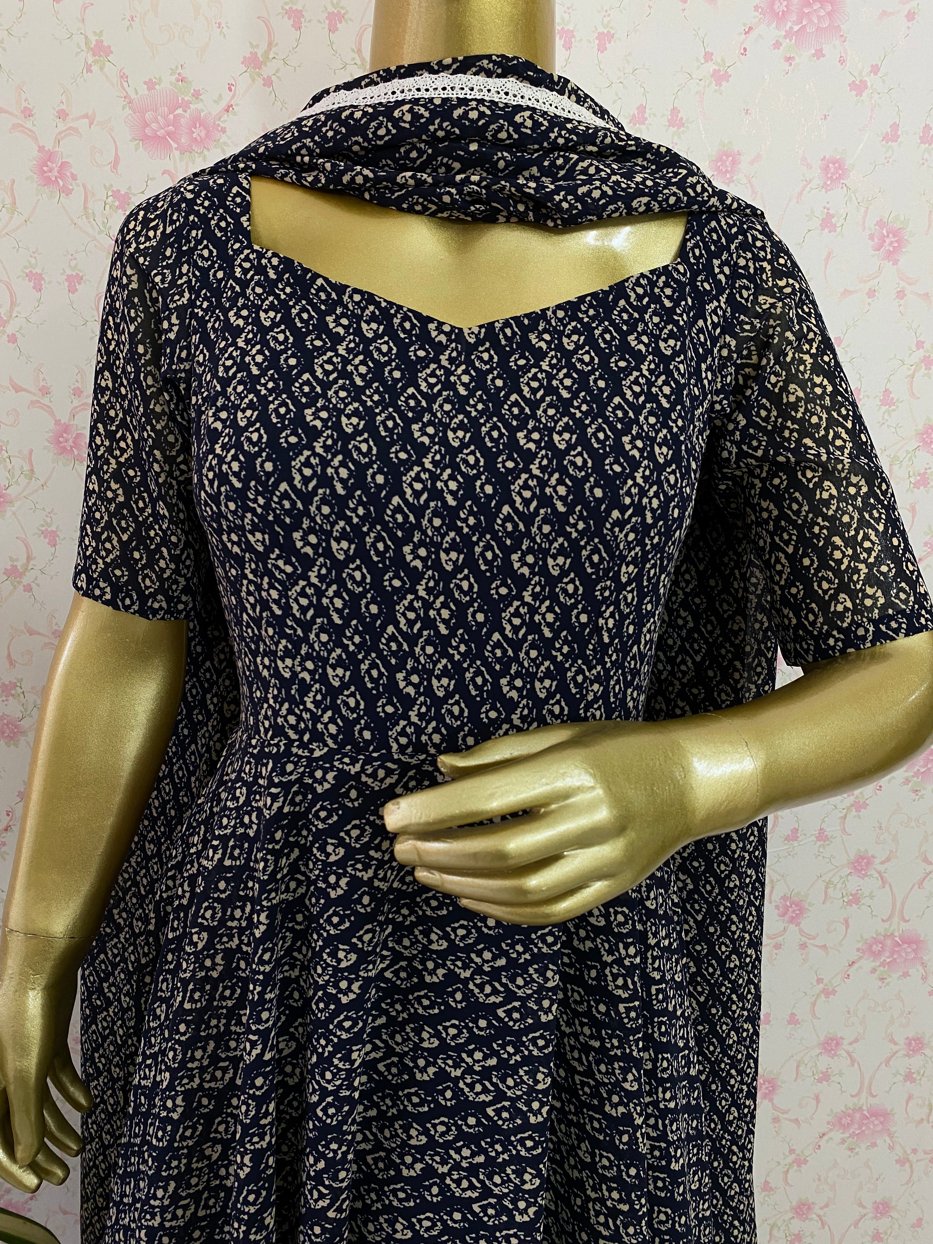 Navy blue georgette dress - kasumi.in