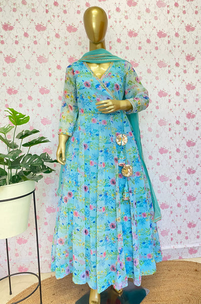 Mint floral anarkali