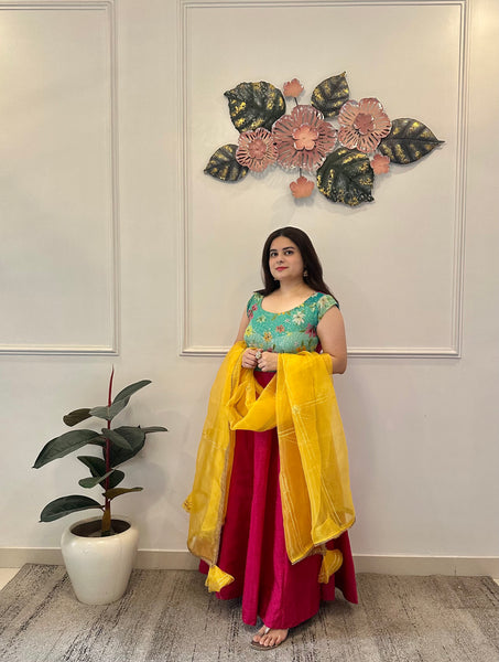 Magenta silk anarkali