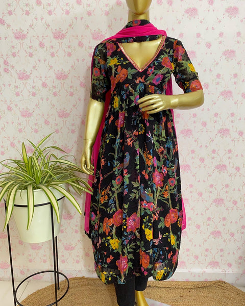 Black printed suit set