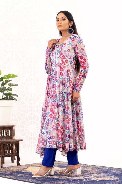 White printed anarkali set
