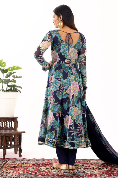 Blue floral anarkali set