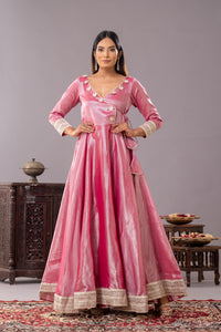 Rose pink silk anarkali