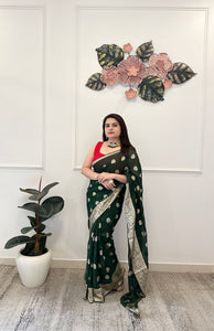 Bottle green georgette saree