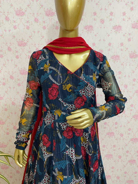 Teal blue lurex georgette dress