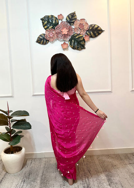 Rani pink chinon saree