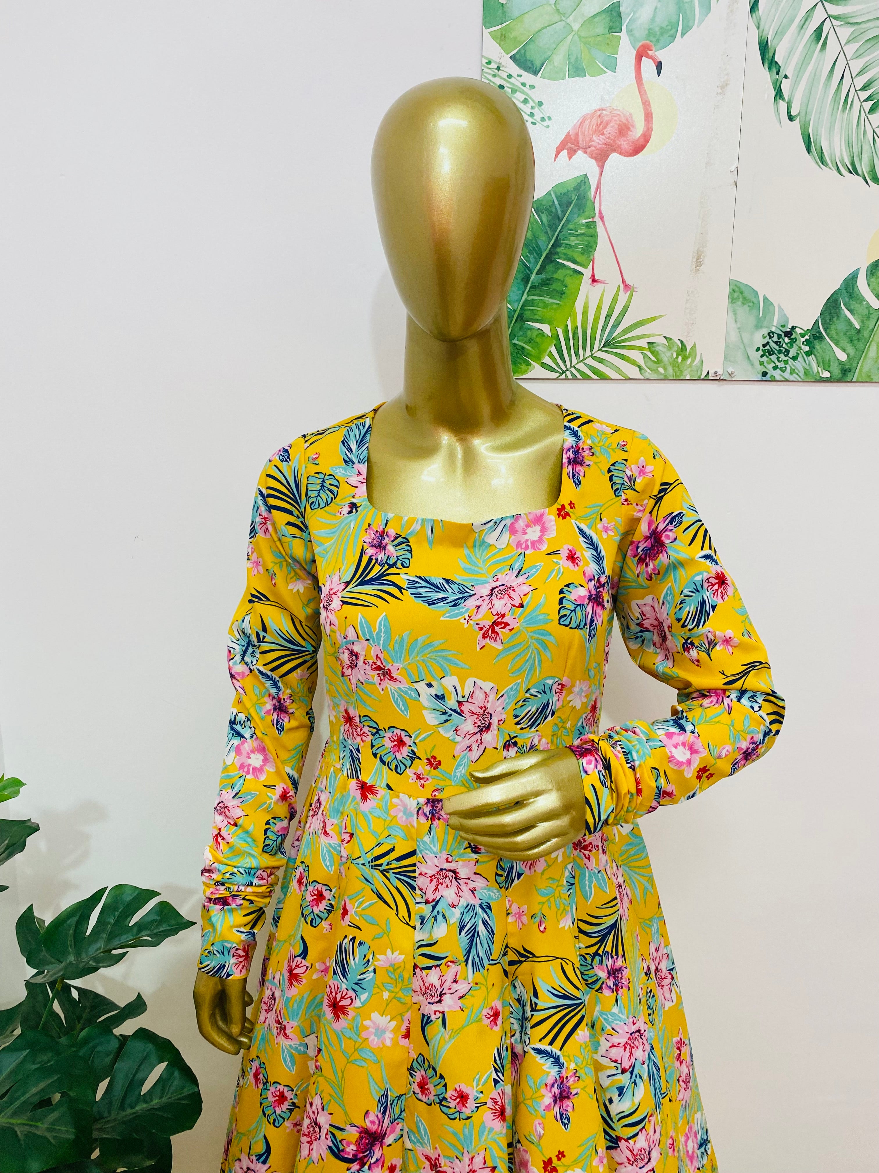 Yellow printed crepe dress - kasumi.in