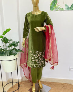 Olive velvet suit set