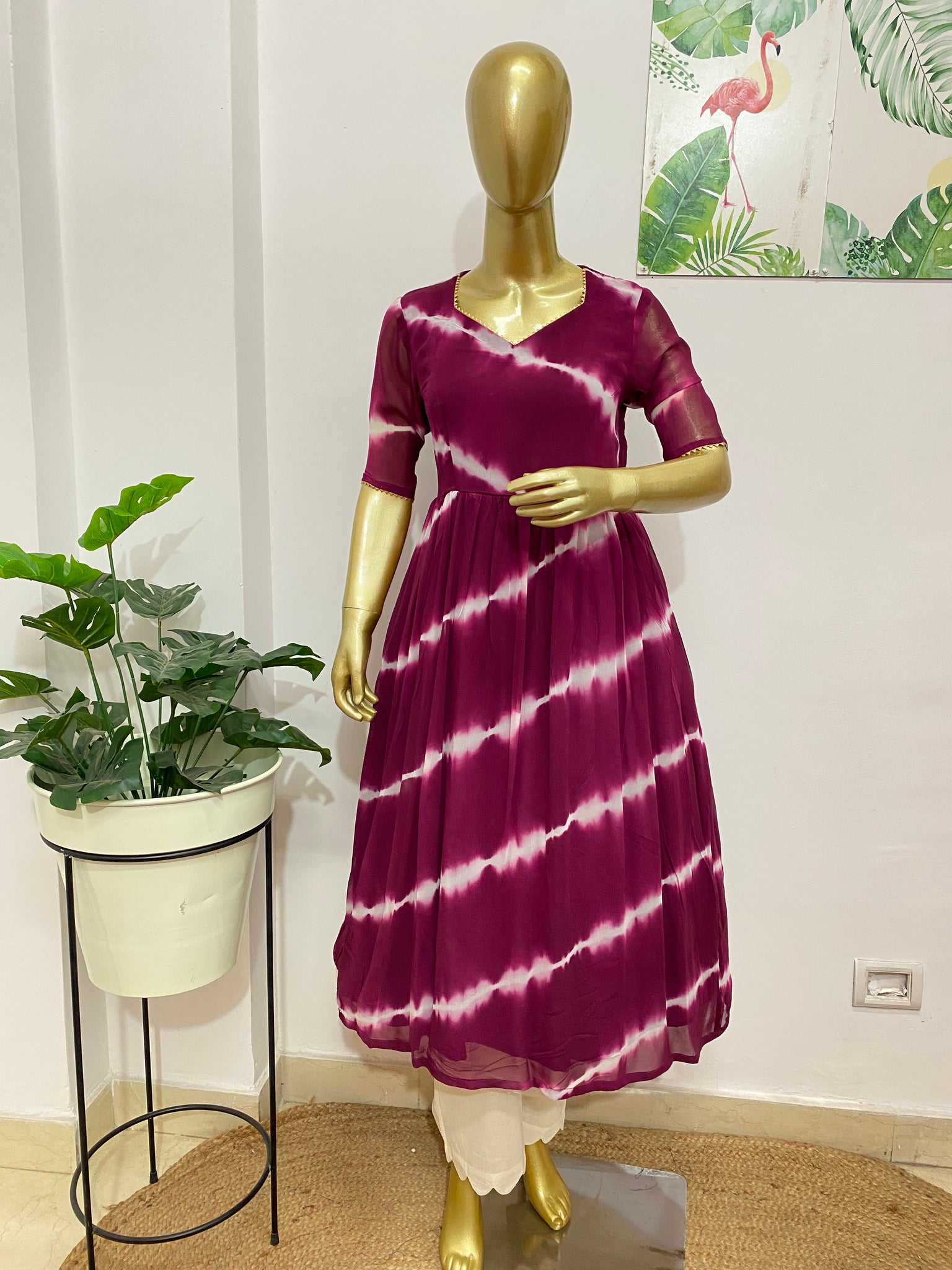 Tie dye wine kurti set