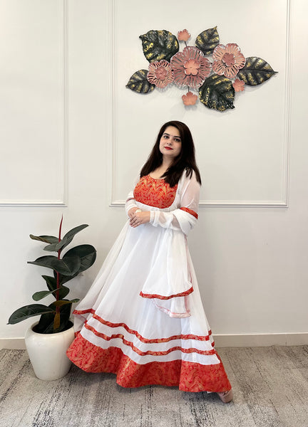 White & Red brocade anarkali