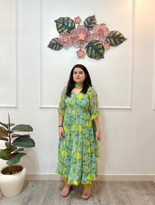 Mint floral anarkali set