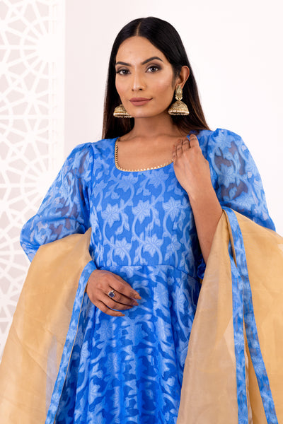 Blue organza anarkali
