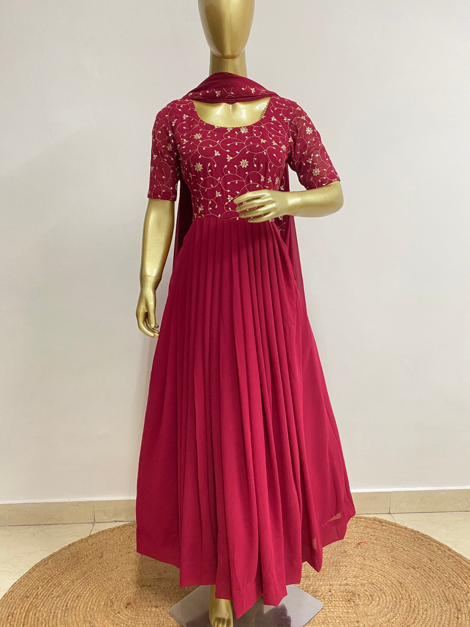 Embroidered burgundy dress