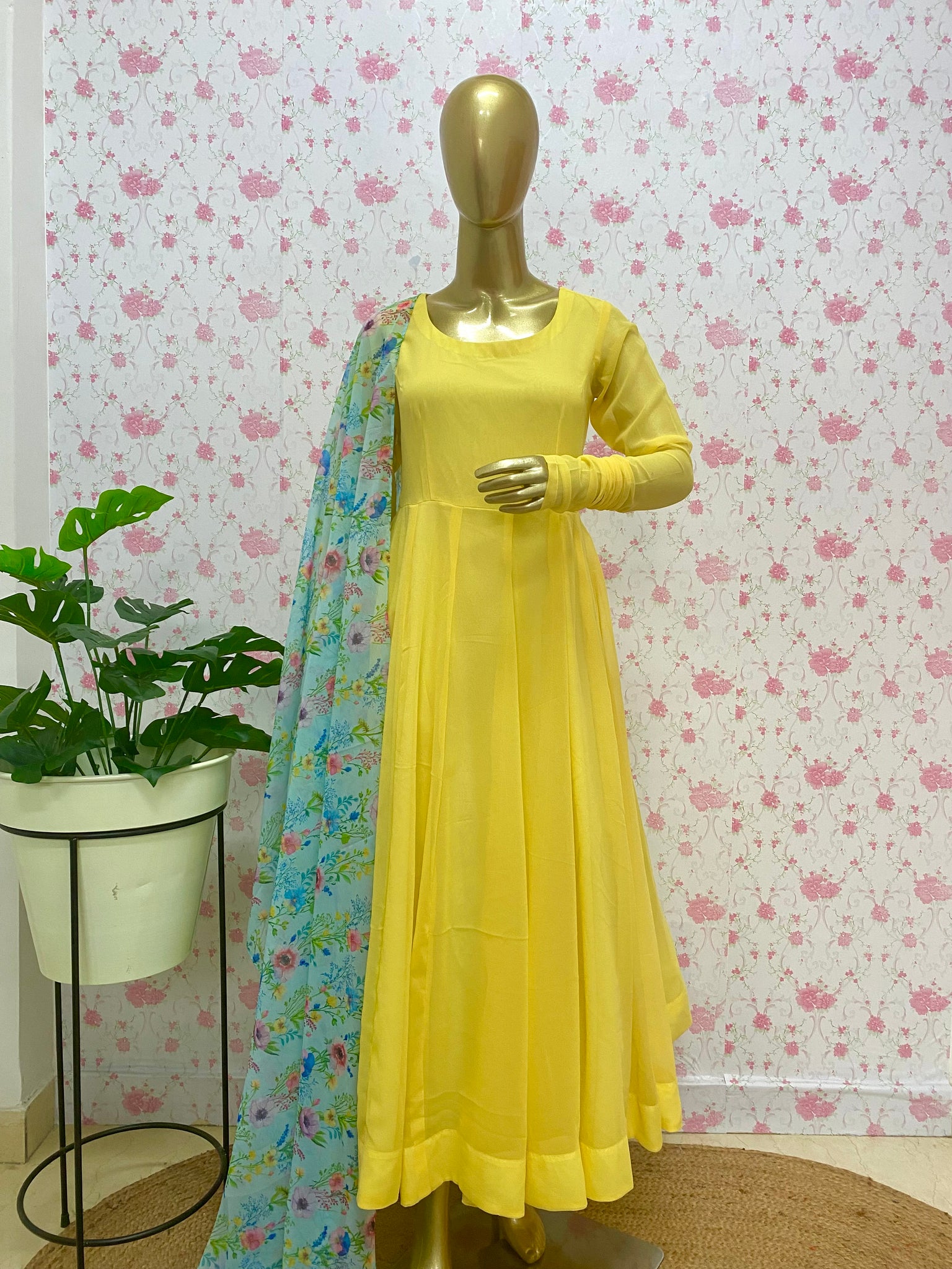 Yellow georgette anarkali