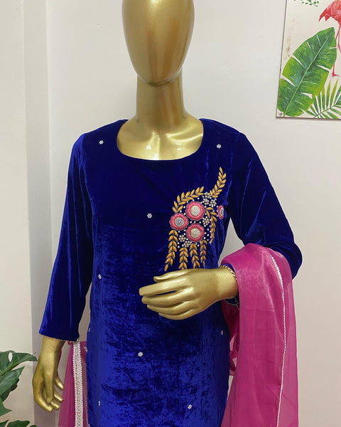 Blue velvet suit set