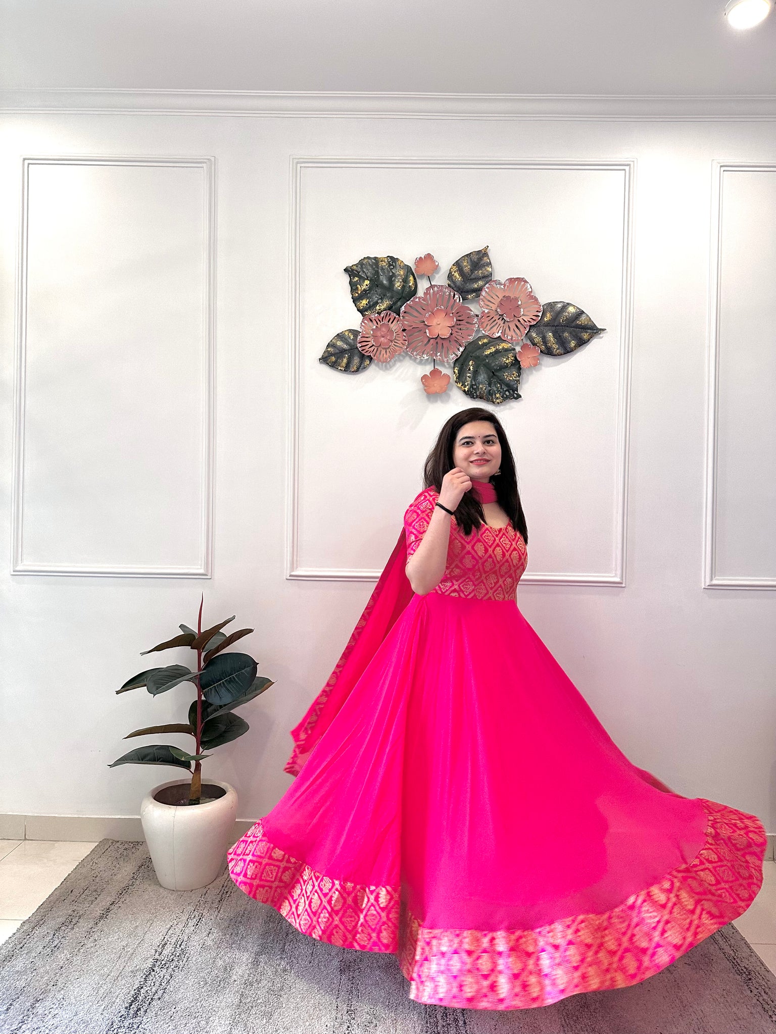 Pink  brocade anarkali