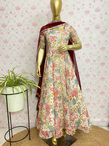 Cream floral georgette anarkali