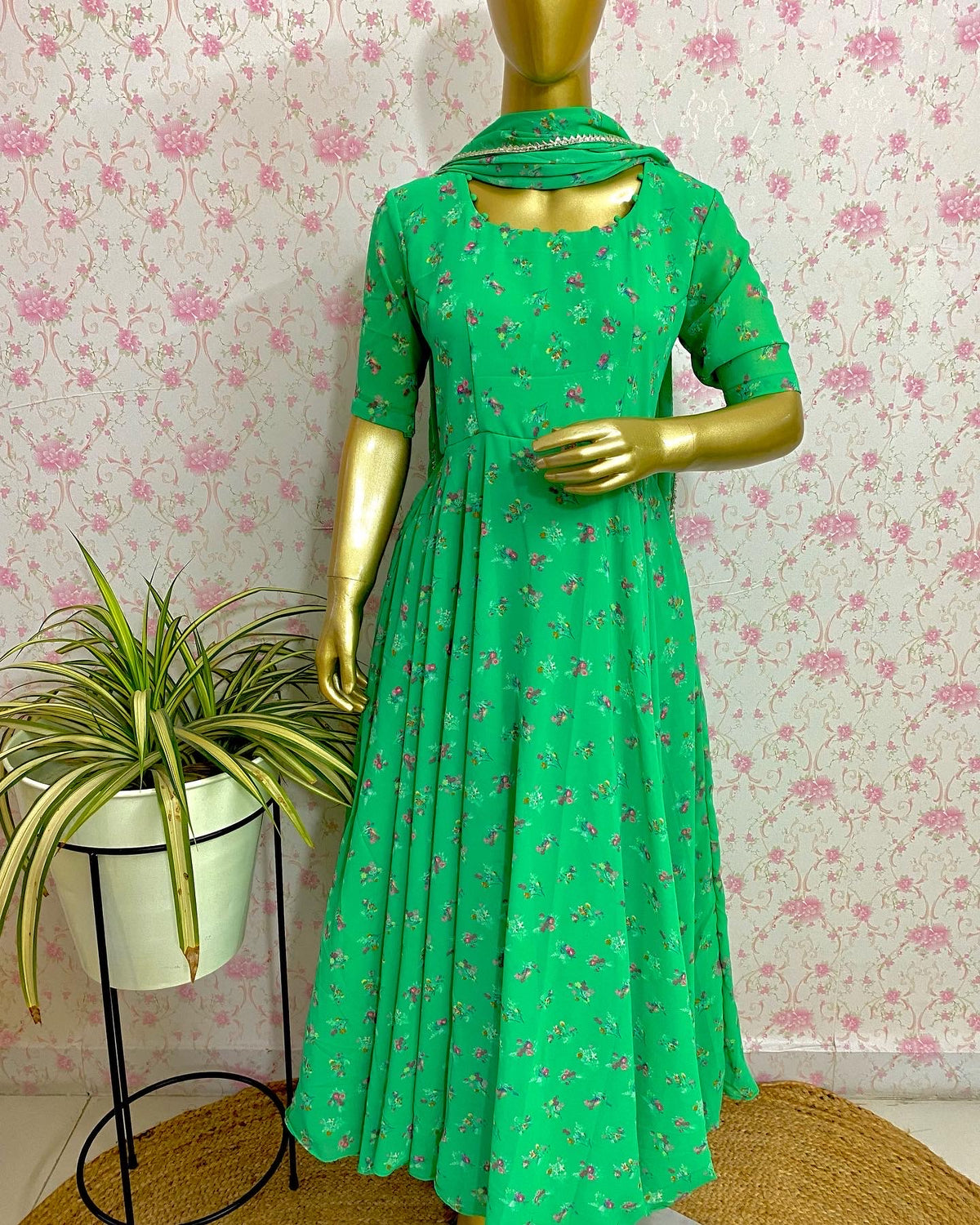 Green georgette dress - kasumi.in