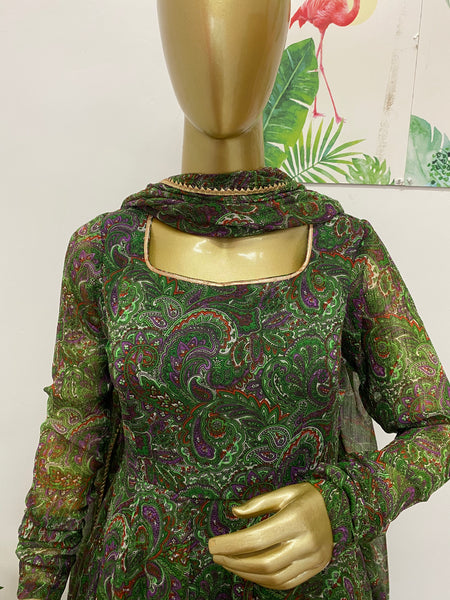 Printed green anarkali