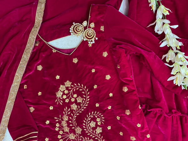 Magenta velvet suit set