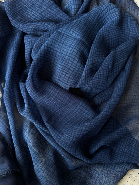 Printed blue georgette saree