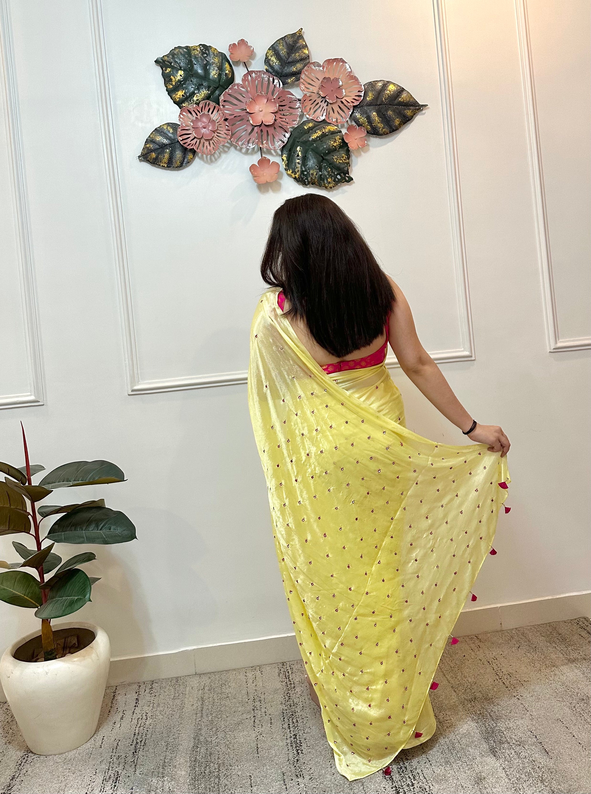 Yellow chinon saree - kasumi.in