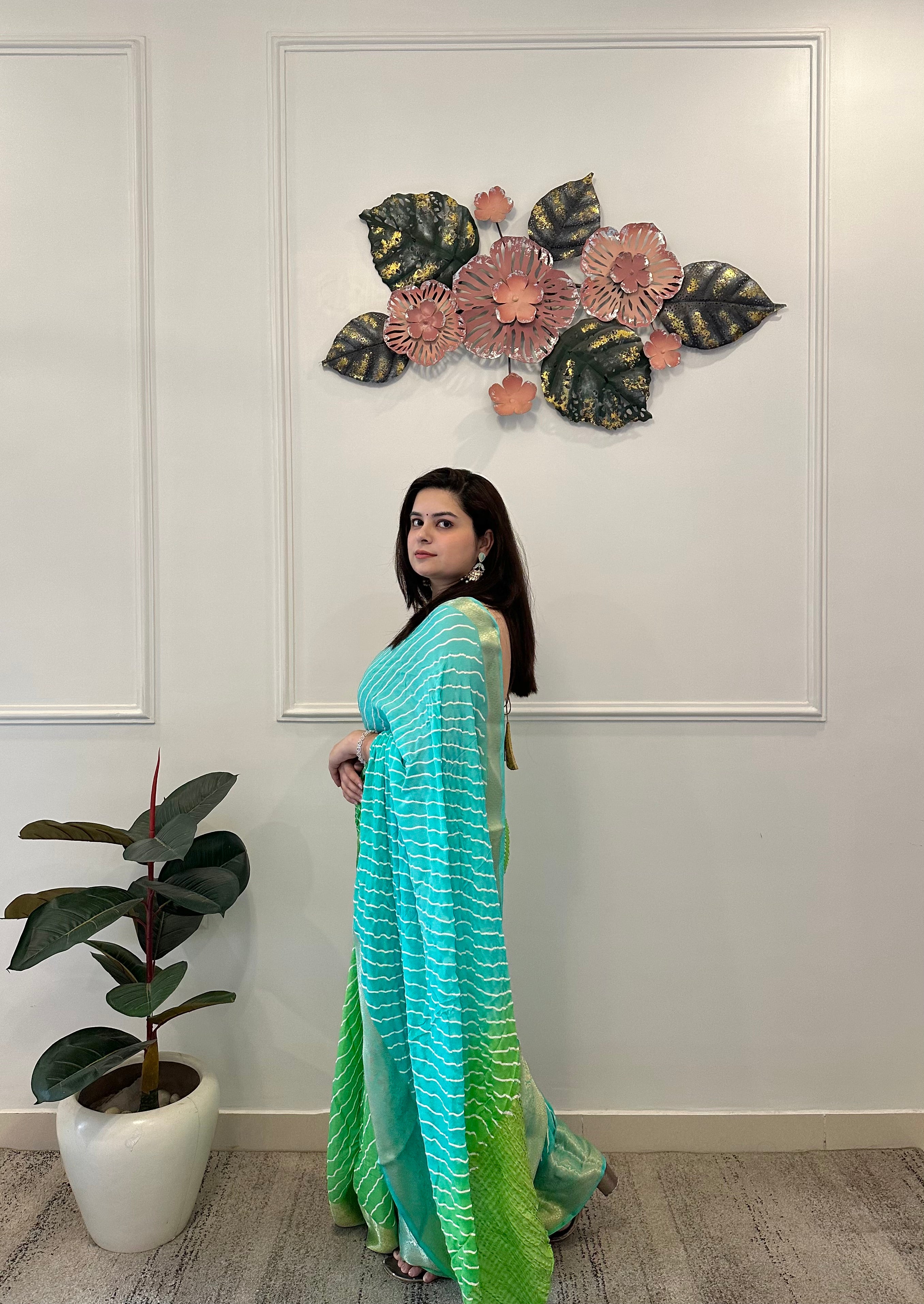 Peacock shaded chinon saree - kasumi.in