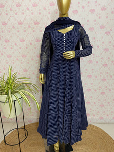 Blue polka chiffon dress
