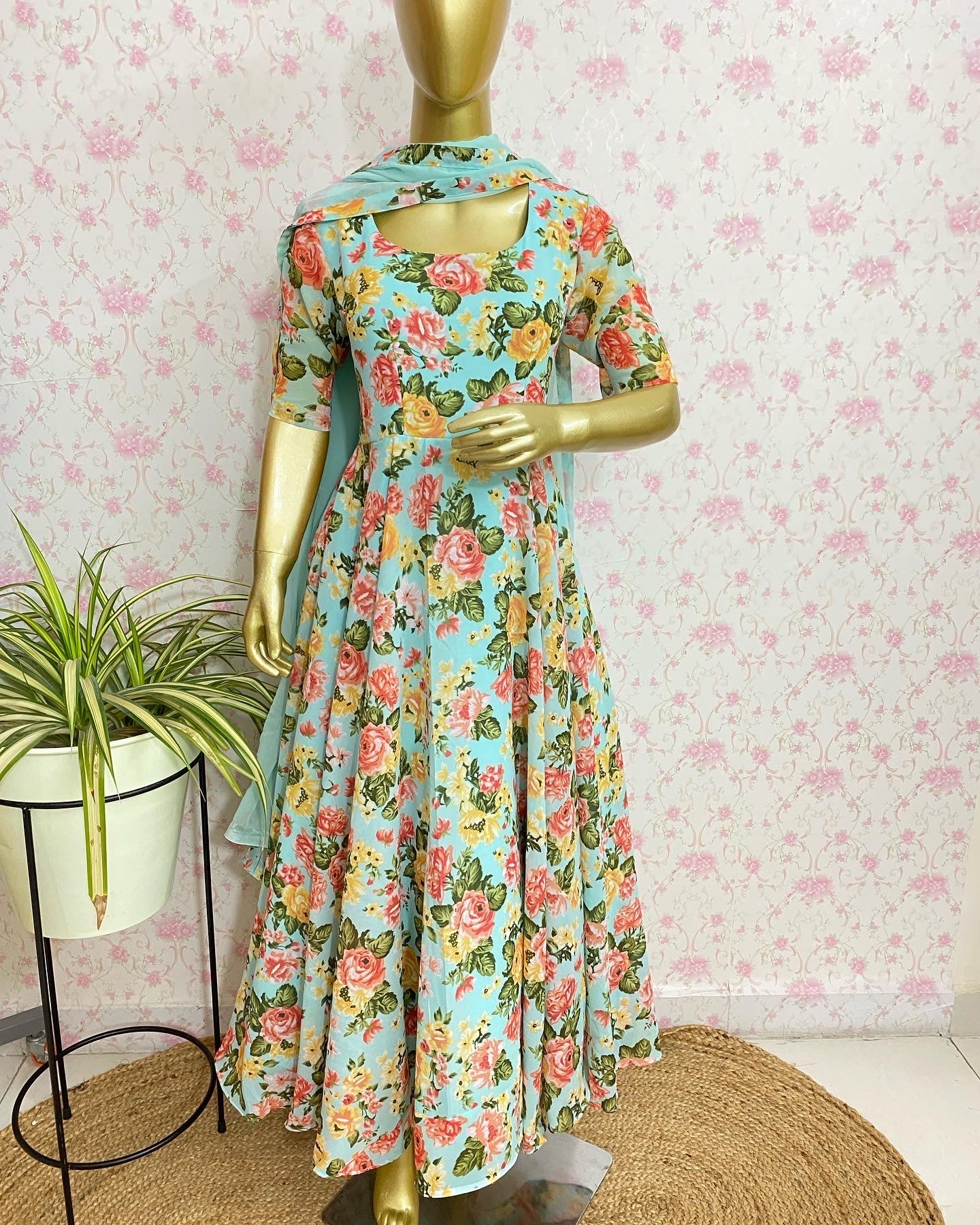Floral mint printed dress