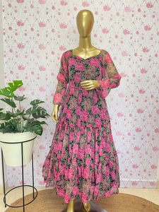 Floral black chiffon midi
