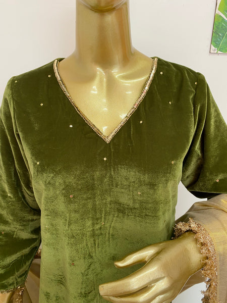 Olive velvet kurti