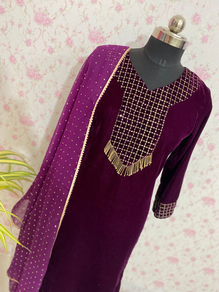 Wine velvet suit set