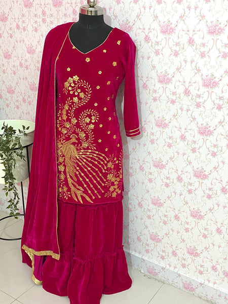 Magenta velvet suit set