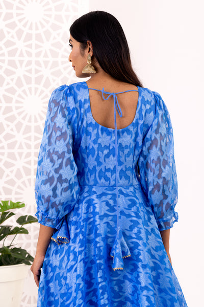 Blue organza anarkali