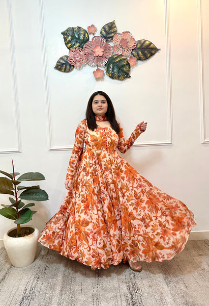 Peach floral anarkali