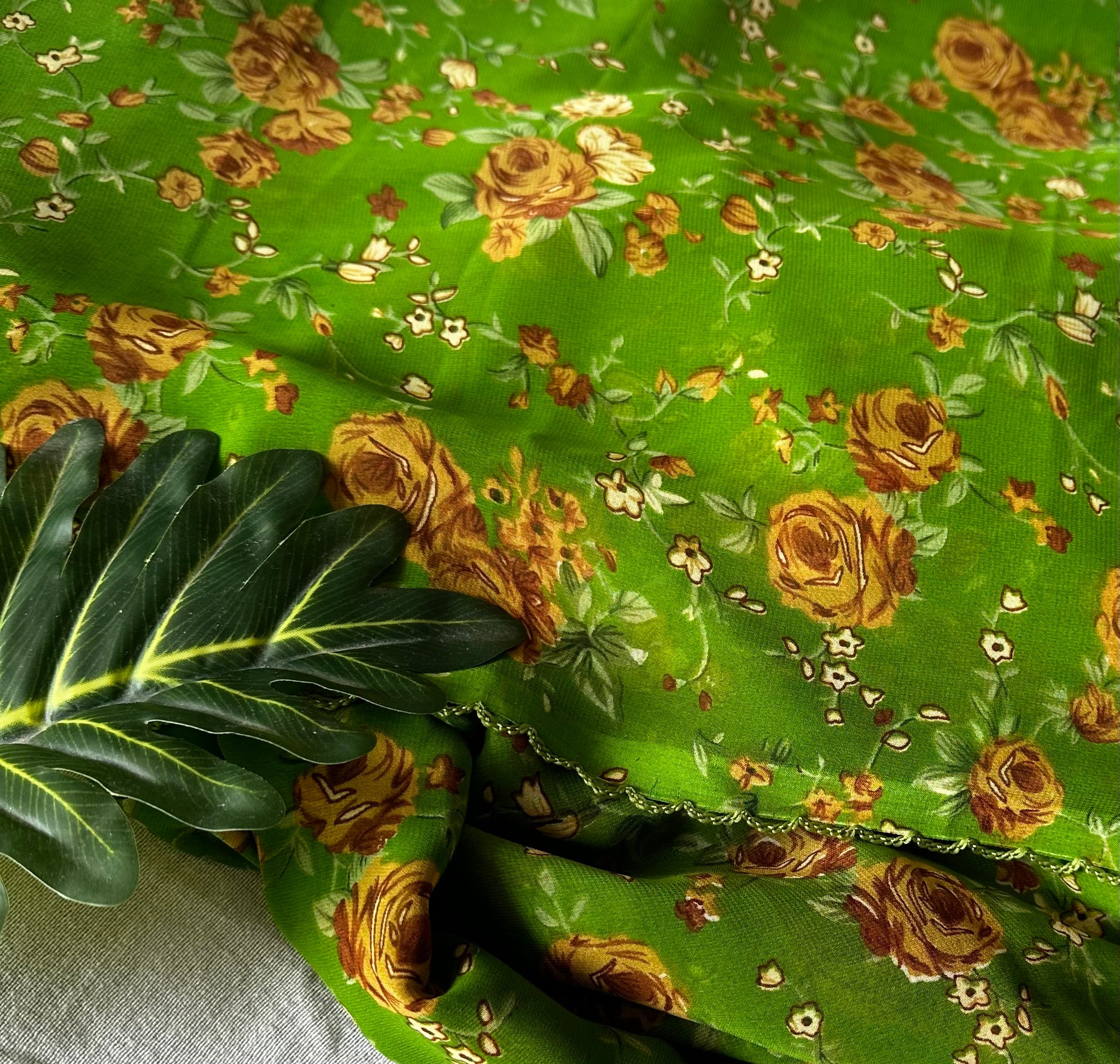 Light green floral georgette saree