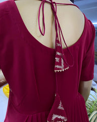 Burgundy pleated dress - kasumi.in