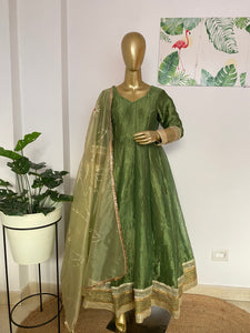 Olive green silk anarkali
