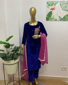 Blue velvet suit set