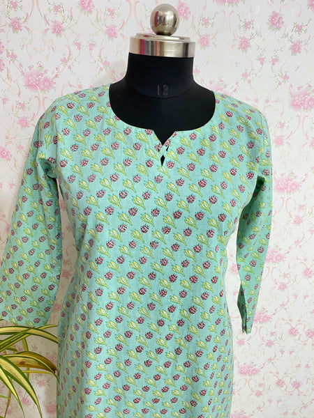 Sea green cotton kurti