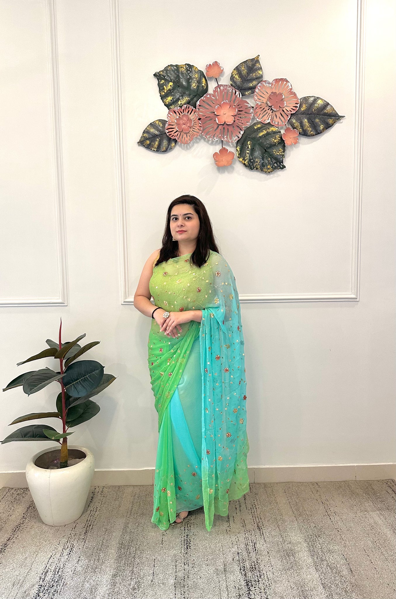 Peacock chiffon gota work saree