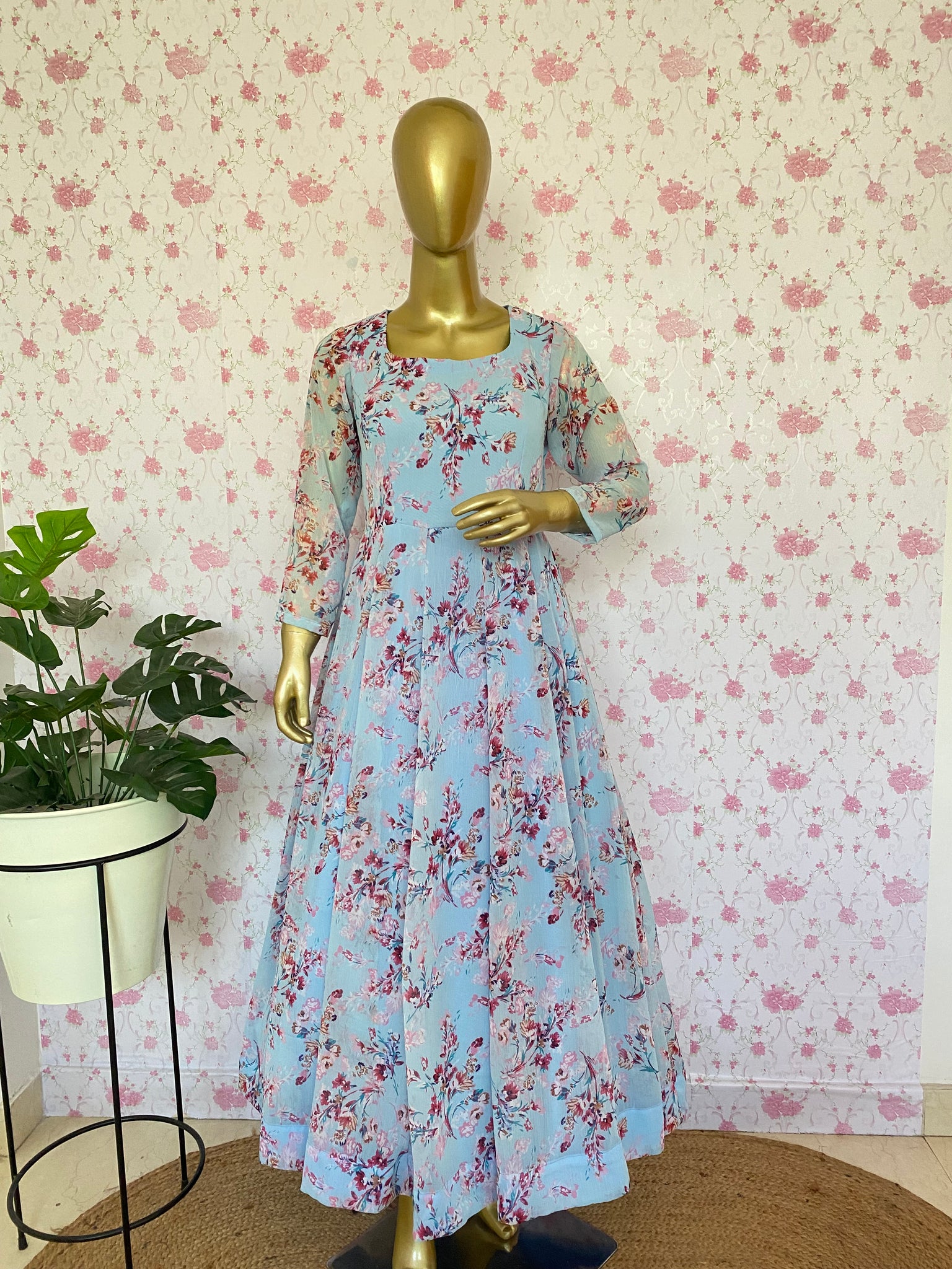 Blue chiffon anarkali