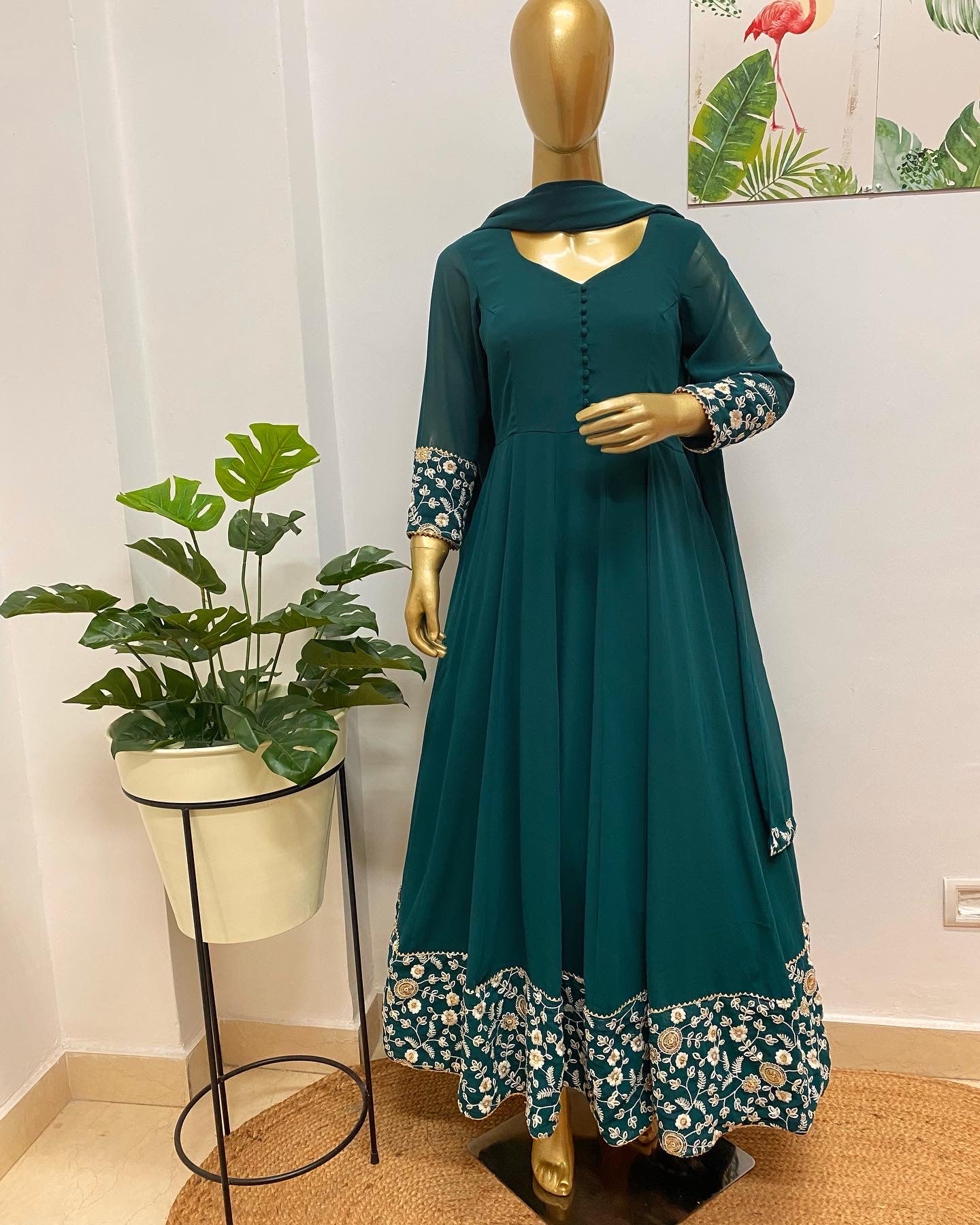 Teal green anarkali