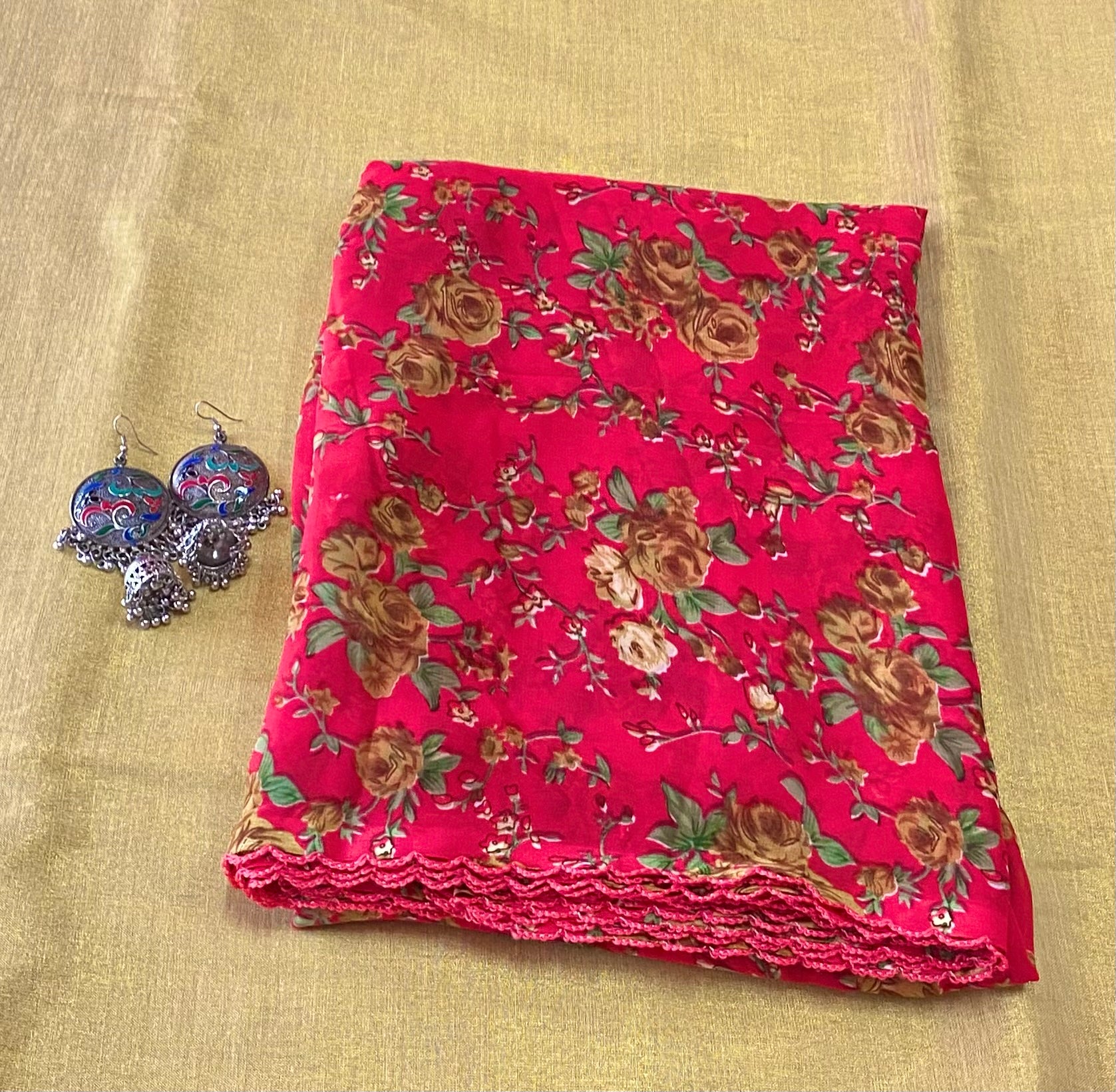 Peach floral georgette saree
