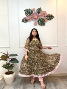Mehndi green chiffon anarkali set