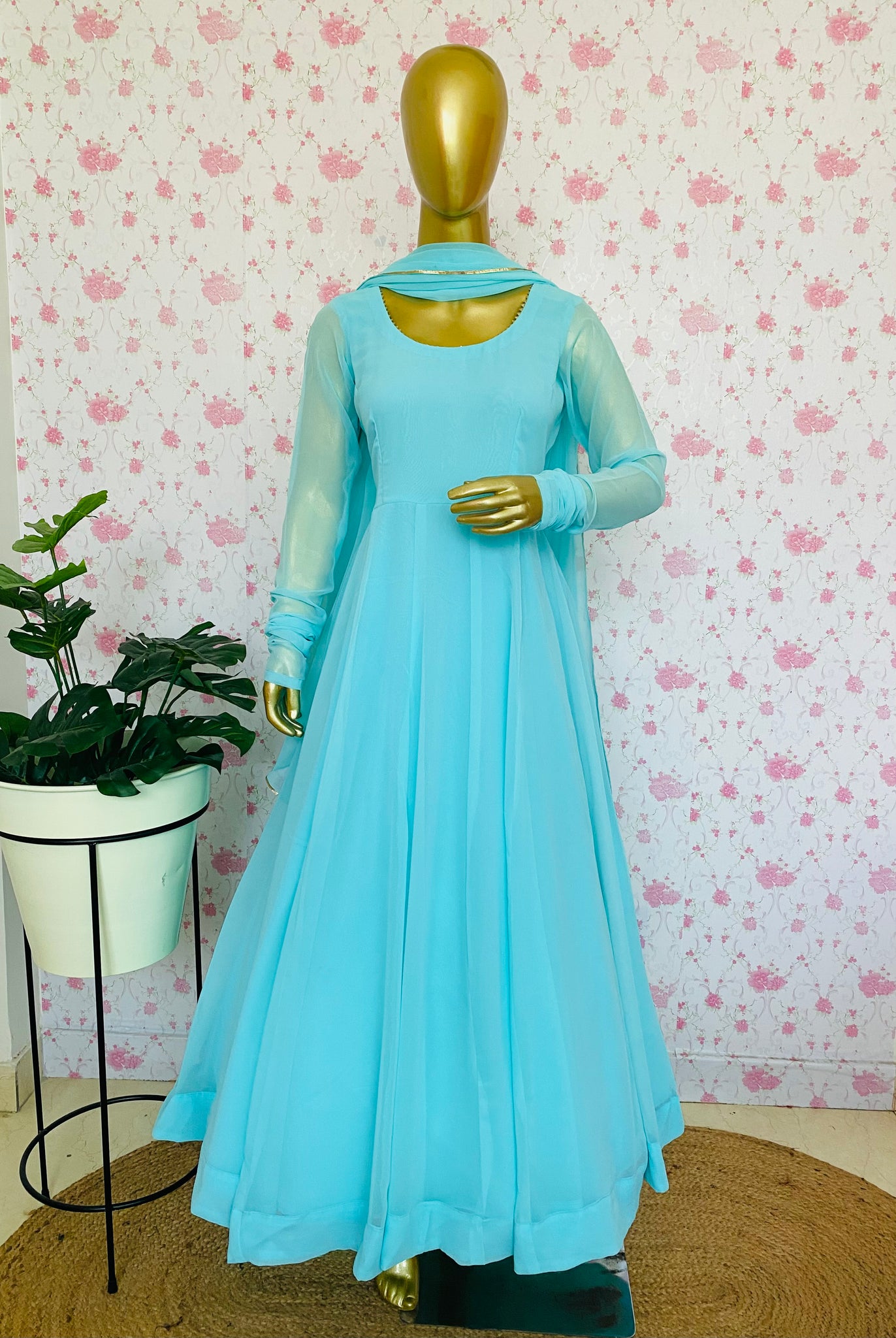 Sky blue anarkali