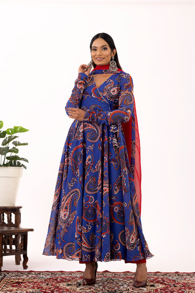 Blue angrakha anarkali