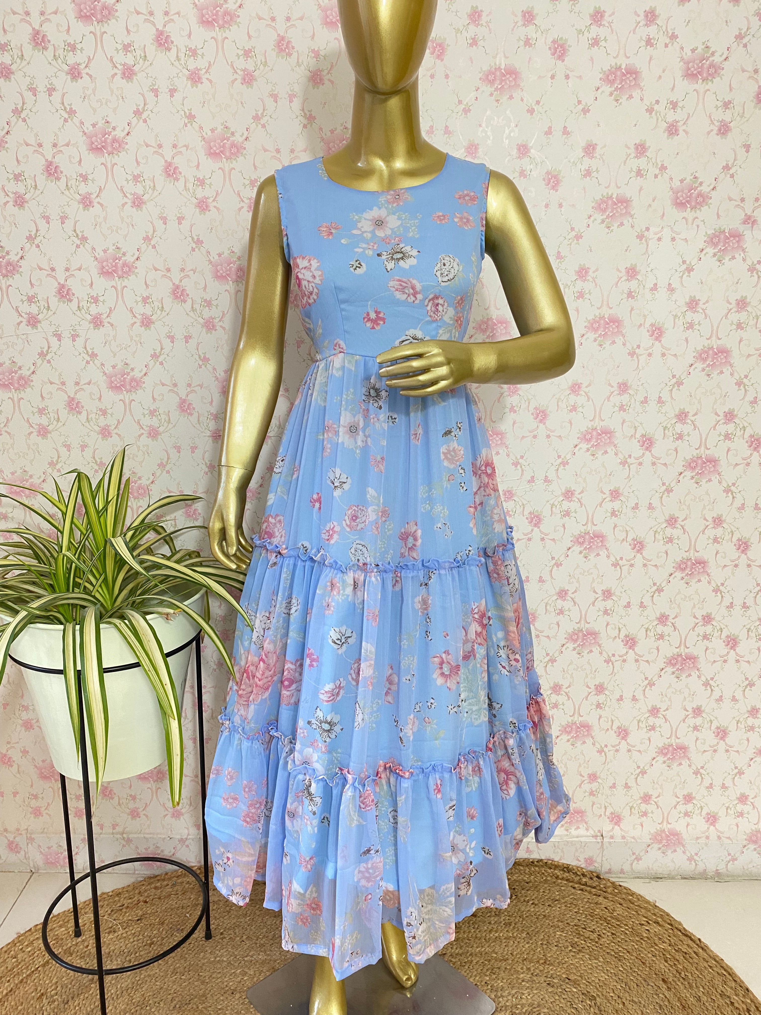 Sky blue chiffon dress - kasumi.in