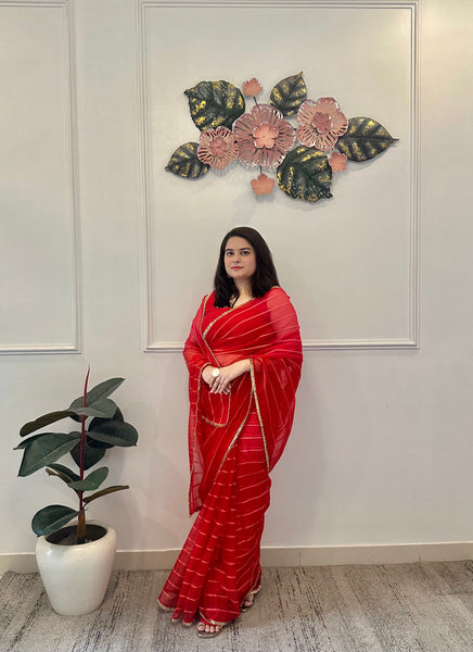 Red organza saree