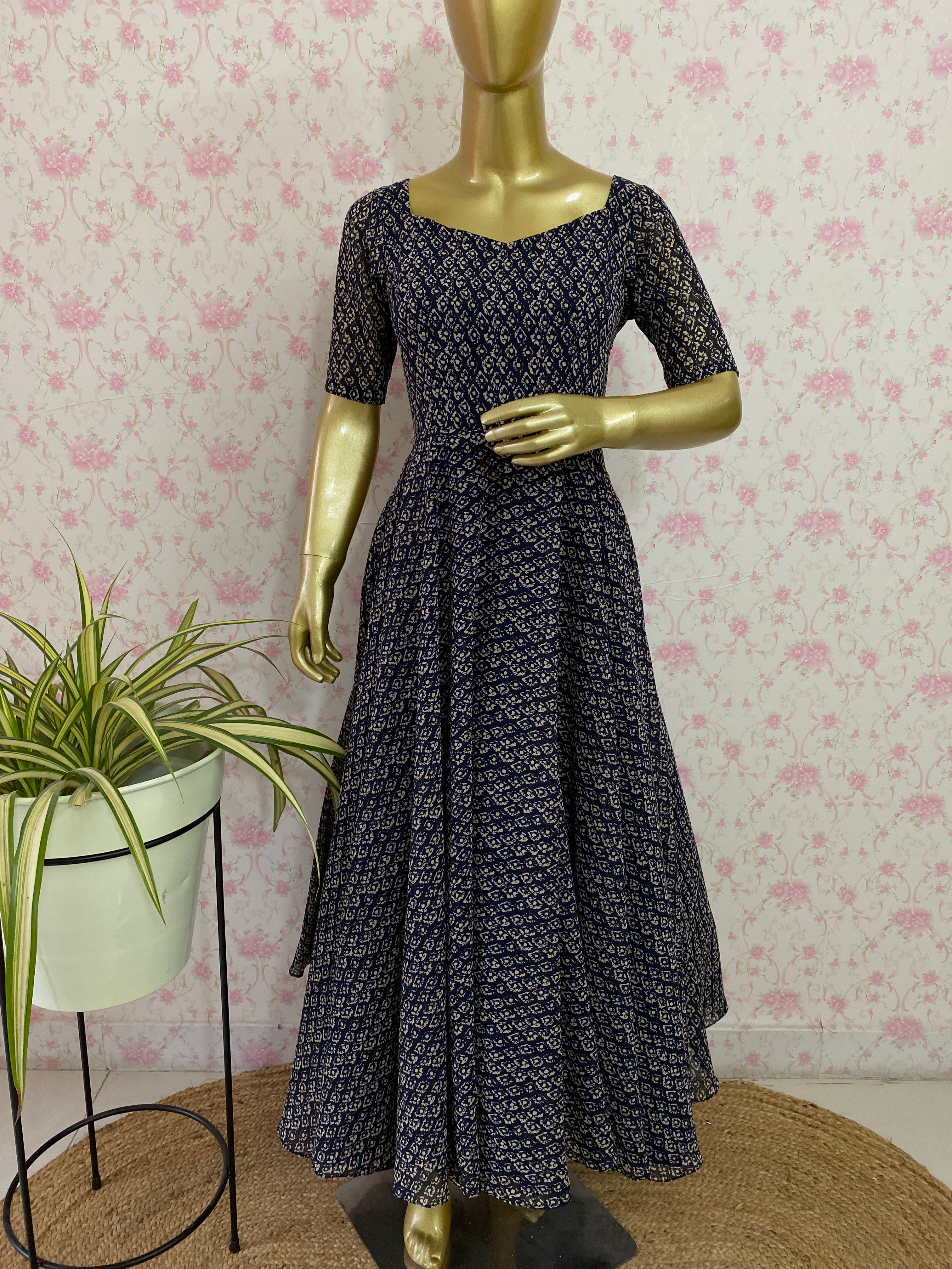 Navy blue georgette dress - kasumi.in